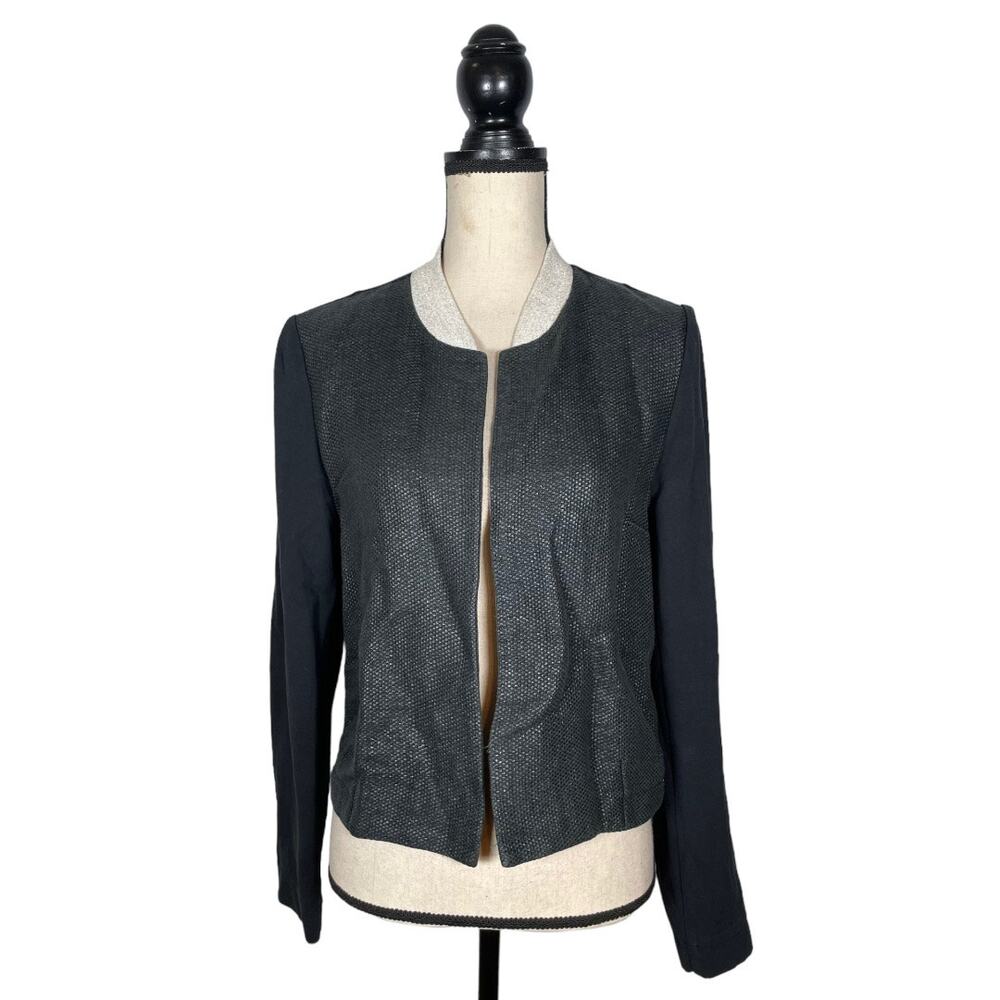 Cop. Copine Black Textured Metallic Collar Open Blazer Size: 40 / S